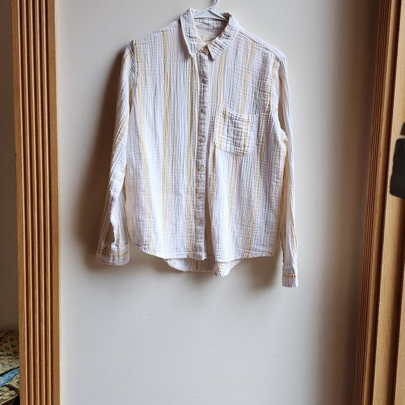Universal Thread Yellow/White/Green Striped Button Down Shirt Size XS - Picture 7 of 16
